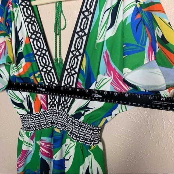 Flying tomato deep v neck high low leaf dress multicolor green - Picture 10 of 13